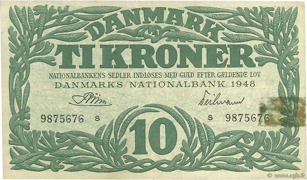 10 Kroner DENMARK  1948 P.037f VF