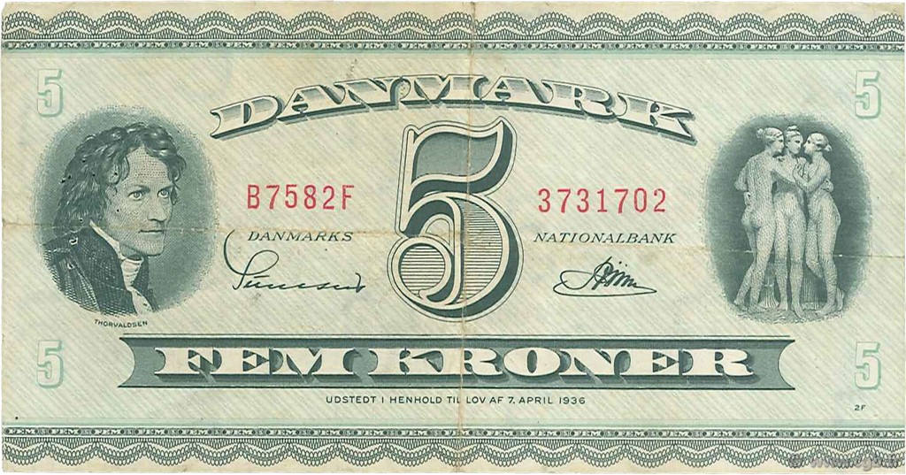5 Kroner DENMARK  1958 P.042n VF