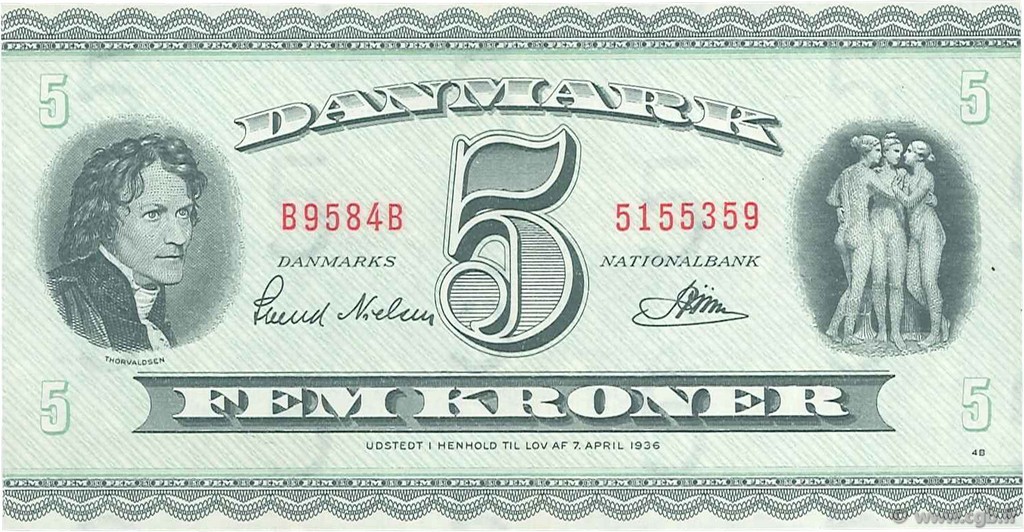 5 Kroner DENMARK  1958 P.042n UNC-