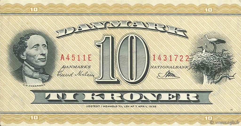 10 Kroner DINAMARCA  1951 P.043b SPL
