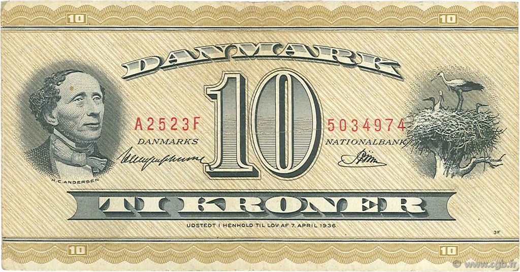10 Kroner DÄNEMARK  1952 P.043d S
