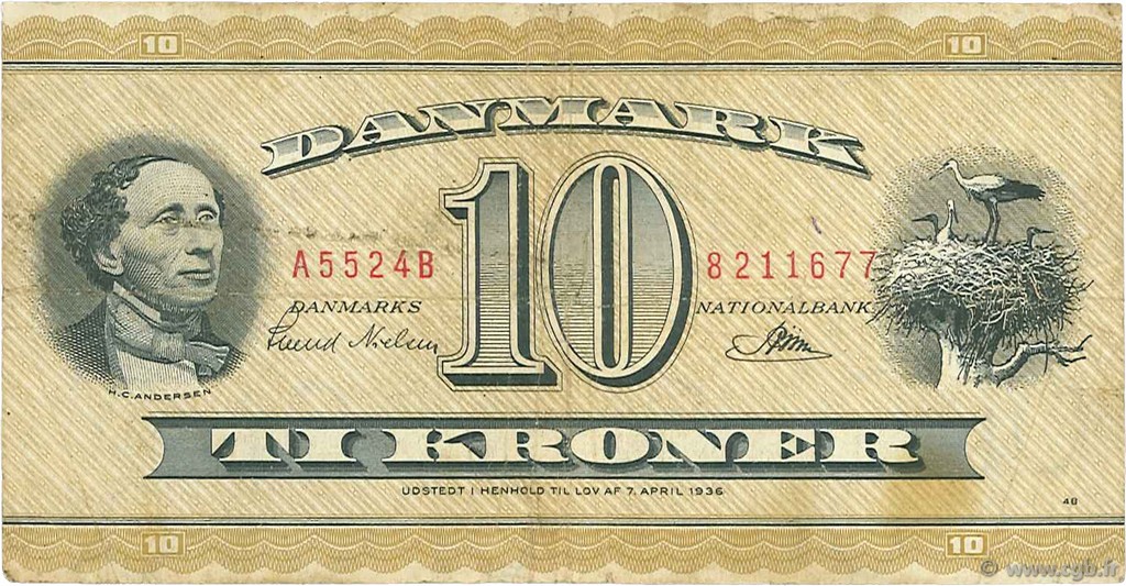 10 Kroner DENMARK  1952 P.043d F-