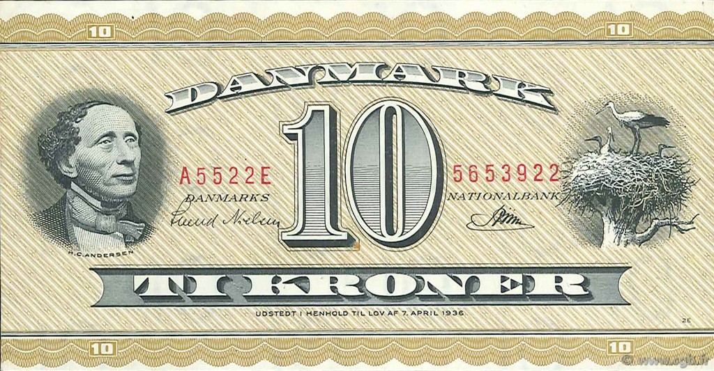 10 Kroner DINAMARCA  1952 P.043d AU