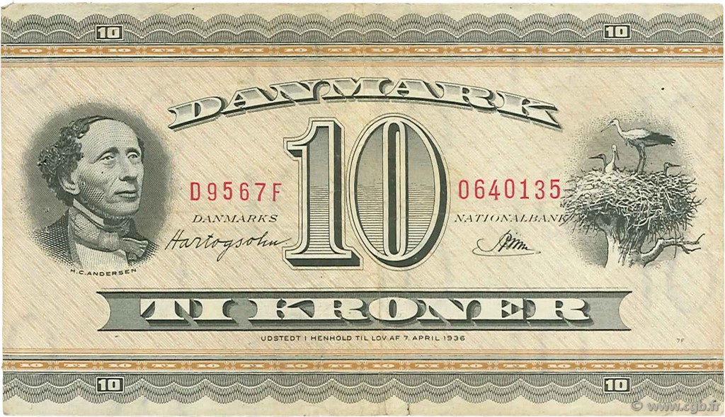 10 Kroner DÄNEMARK  1956 P.044j fSS