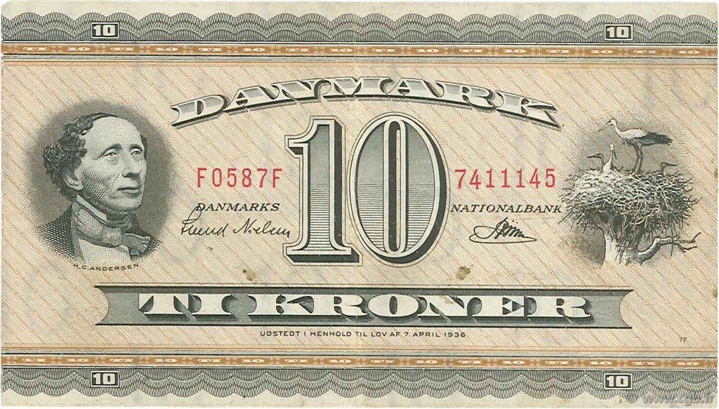 10 Kroner DENMARK  1958 P.044n VF