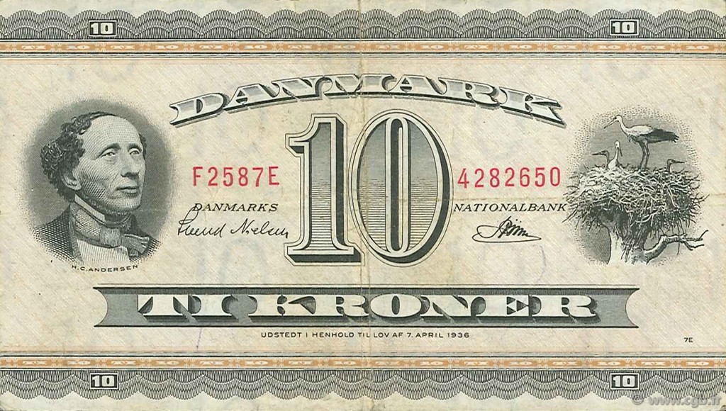 10 Kroner DINAMARCA  1958 P.044n BB