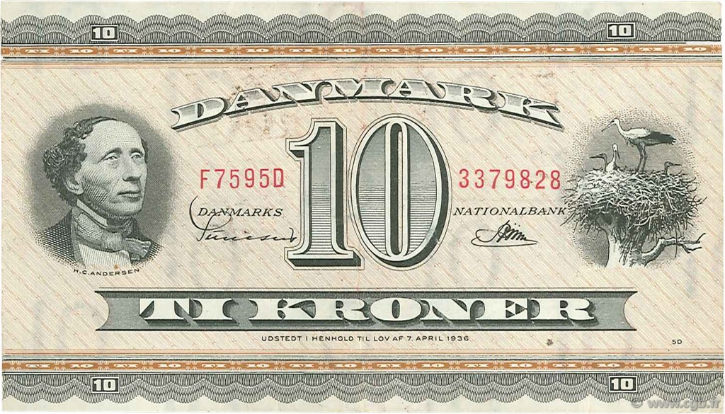 10 Kroner DENMARK  1959 P.044p F