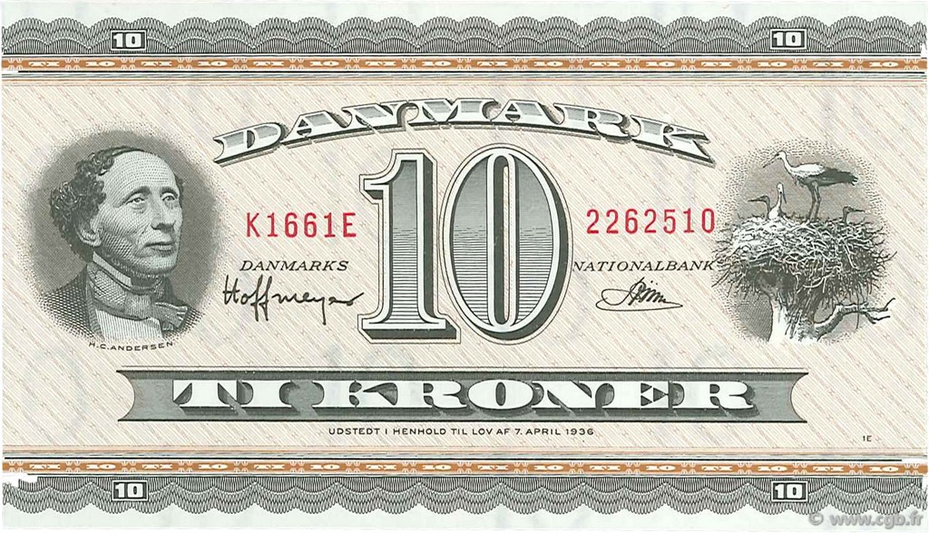 10 Kroner DENMARK  1966 P.044u AU