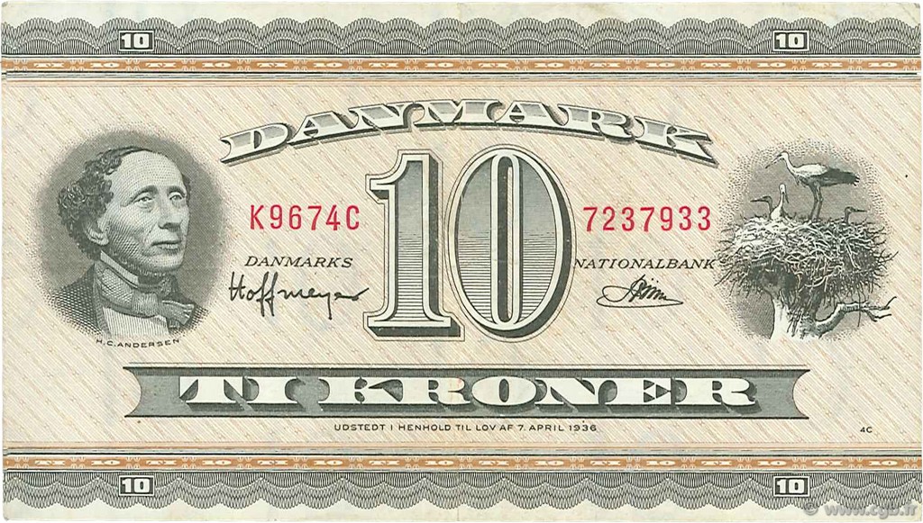 10 Kroner DENMARK  1967 P.044u VF