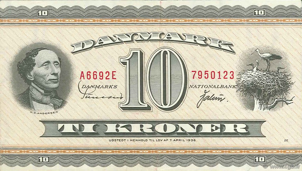 10 Kroner DENMARK  1969 P.044y VF+