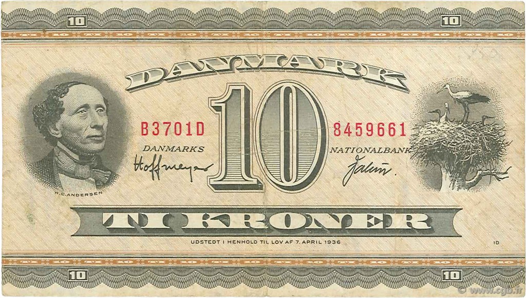 10 Kroner DENMARK  1970 P.044aa F