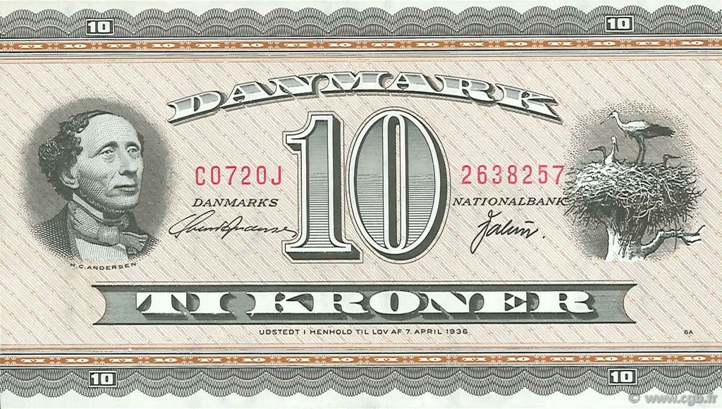 10 Kroner DINAMARCA  1972 P.044r10 EBC