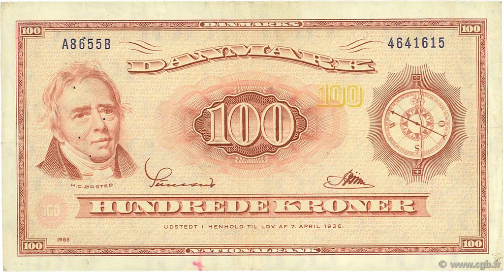 100 Kroner DANEMARK  1965 P.046d TTB