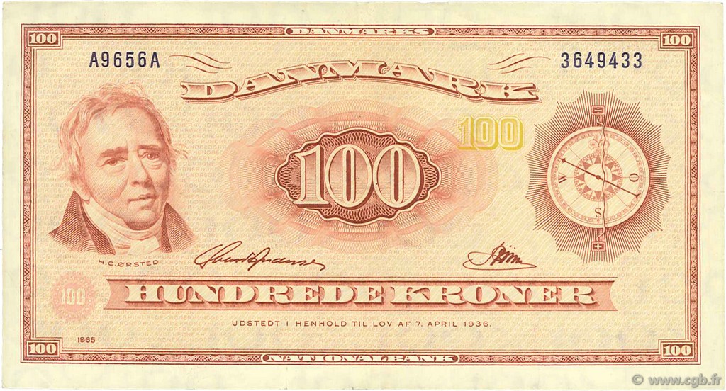 100 Kroner DENMARK  1965 P.046d VF