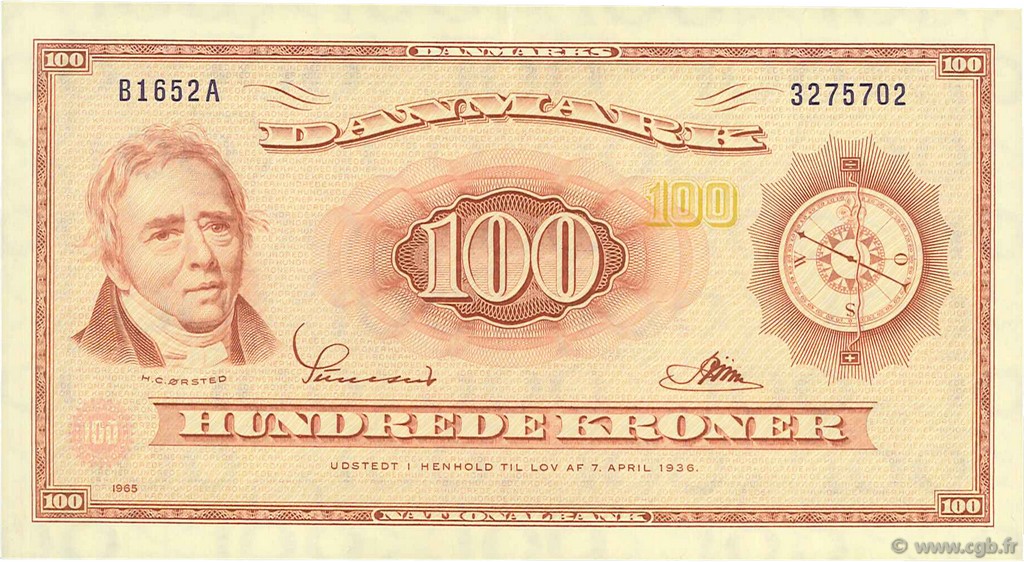 100 Kroner DENMARK  1965 P.046d XF