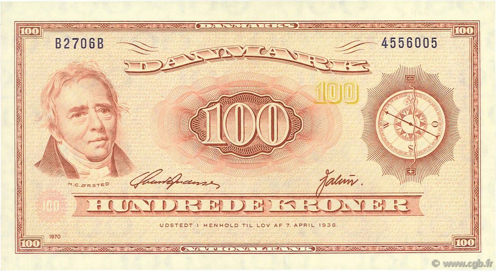 100 Kroner DINAMARCA  1970 P.046f EBC