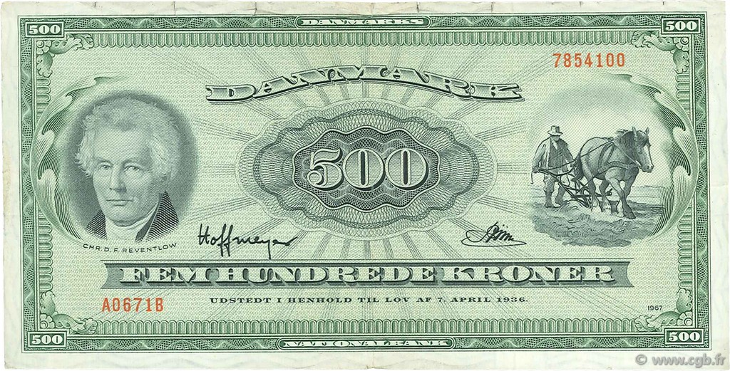 500 Kroner DINAMARCA  1967 P.047c BB
