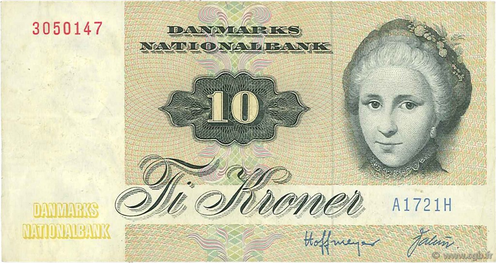 10 Kroner DINAMARCA  1972 P.048a BB