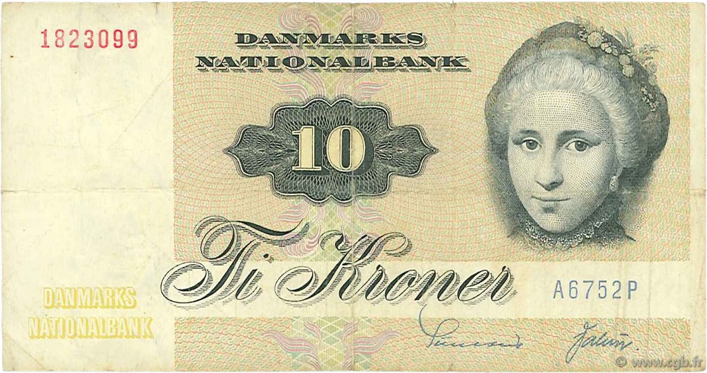 10 Kroner DÄNEMARK  1975 P.048a SS