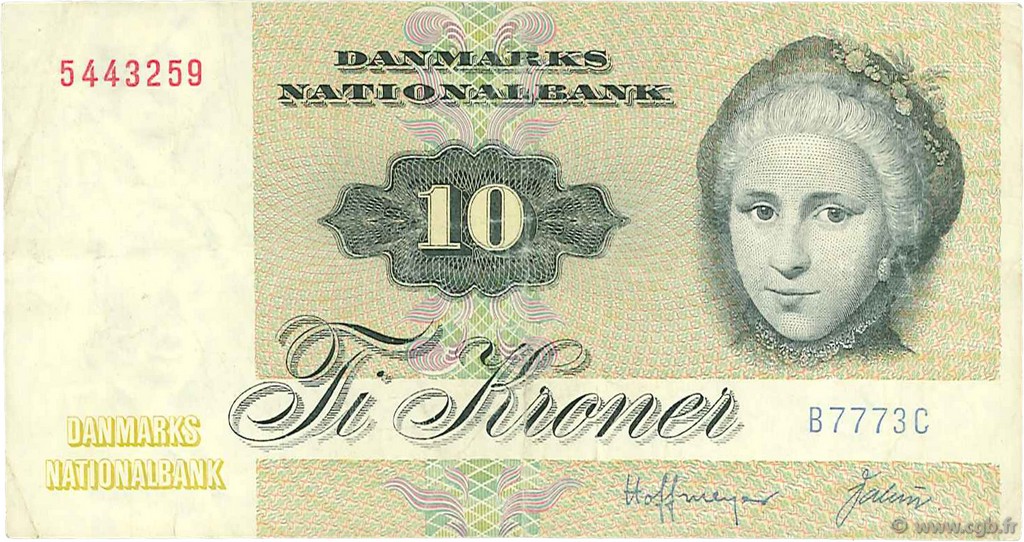 10 Kroner DINAMARCA  1977 P.048c BB