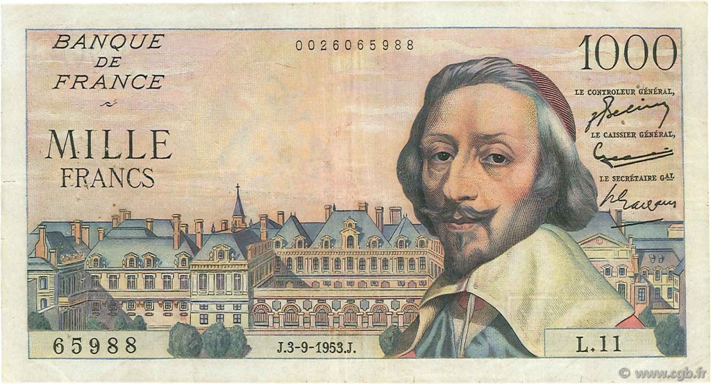 1000 Francs RICHELIEU FRANKREICH  1953 F.42.02 S