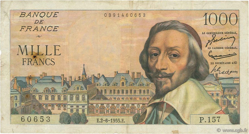 1000 Francs RICHELIEU FRANCIA  1955 F.42.14 BC+