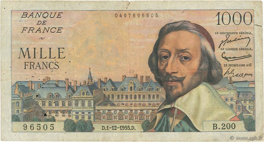 1000 Francs RICHELIEU FRANCIA  1955 F.42.17 RC+