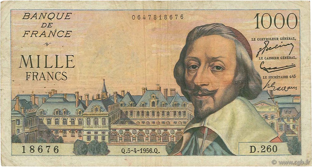 1000 Francs RICHELIEU FRANKREICH  1956 F.42.20 S