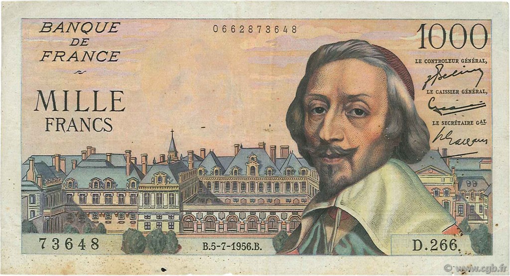 1000 Francs RICHELIEU FRANCIA  1956 F.42.21 MBC