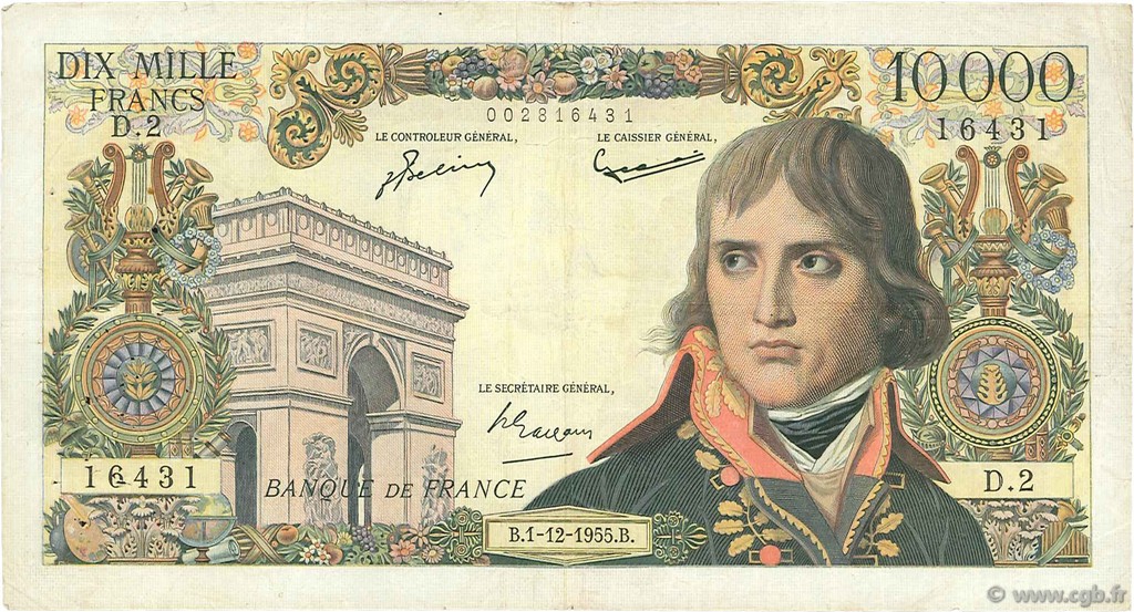 10000 Francs BONAPARTE FRANCE  1955 F.51.01 VG