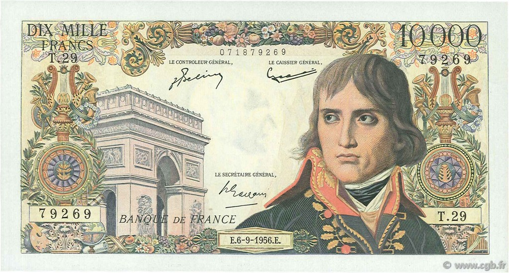 10000 Francs BONAPARTE FRANCIA  1956 F.51.04 SPL a AU