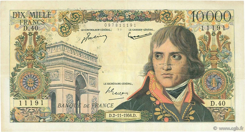 10000 Francs BONAPARTE FRANCIA  1956 F.51.05 q.SPL
