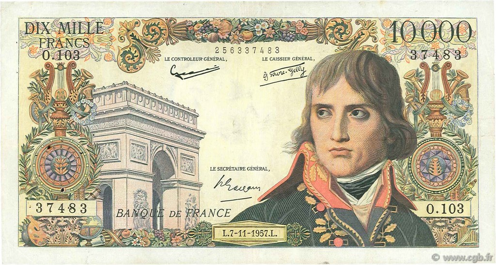 10000 Francs BONAPARTE FRANCIA  1957 F.51.10 MB a BB