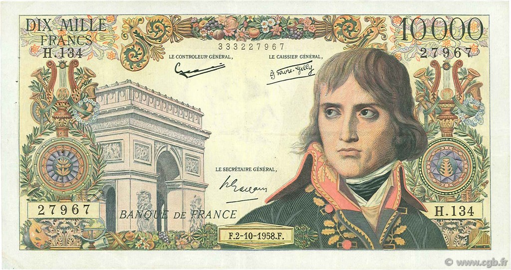 10000 Francs BONAPARTE FRANCE  1958 F.51.13 VF