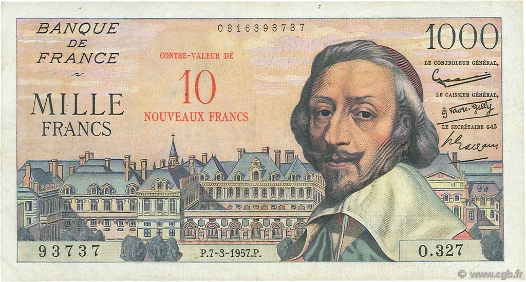 10 NF sur 1000 Francs RICHELIEU FRANCIA  1957 F.53.01 BC+