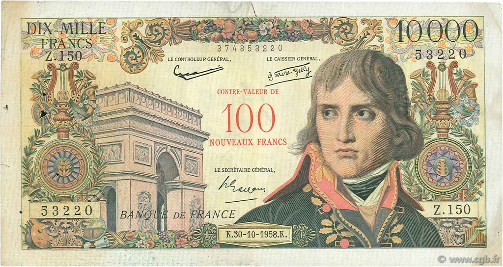 100 NF sur 10000 Francs BONAPARTE FRANCIA  1958 F.55.01 RC+