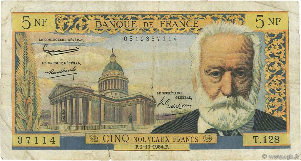 5 Nouveaux Francs VICTOR HUGO FRANKREICH  1964 F.56.16 fS