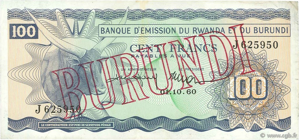 100 Francs BURUNDI  1964 P.05 TTB+