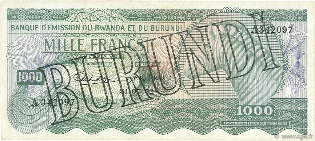 1000 Francs BURUNDI  1964 P.07 fVZ