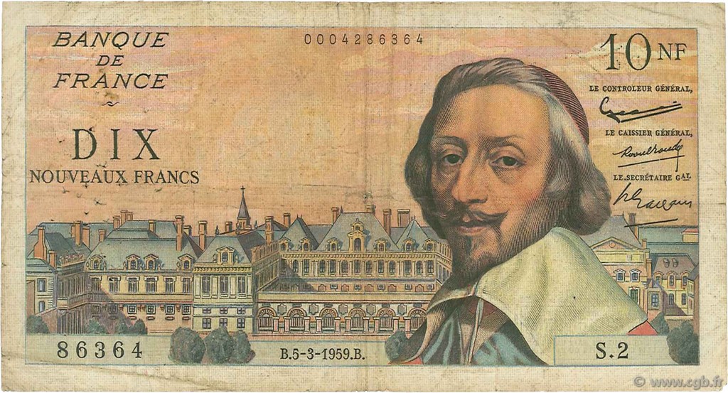 10 Nouveaux Francs RICHELIEU FRANCIA  1959 F.57.01 RC+