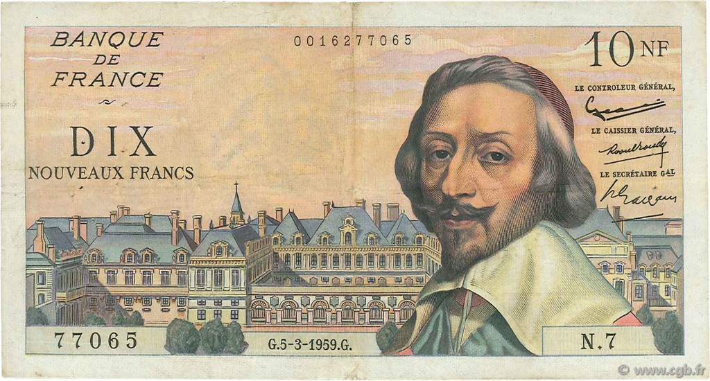 10 Nouveaux Francs RICHELIEU FRANCE  1959 F.57.01 F+