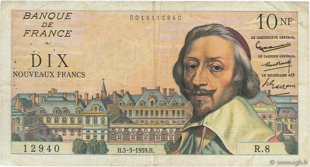 10 Nouveaux Francs RICHELIEU FRANCIA  1959 F.57.01 MB