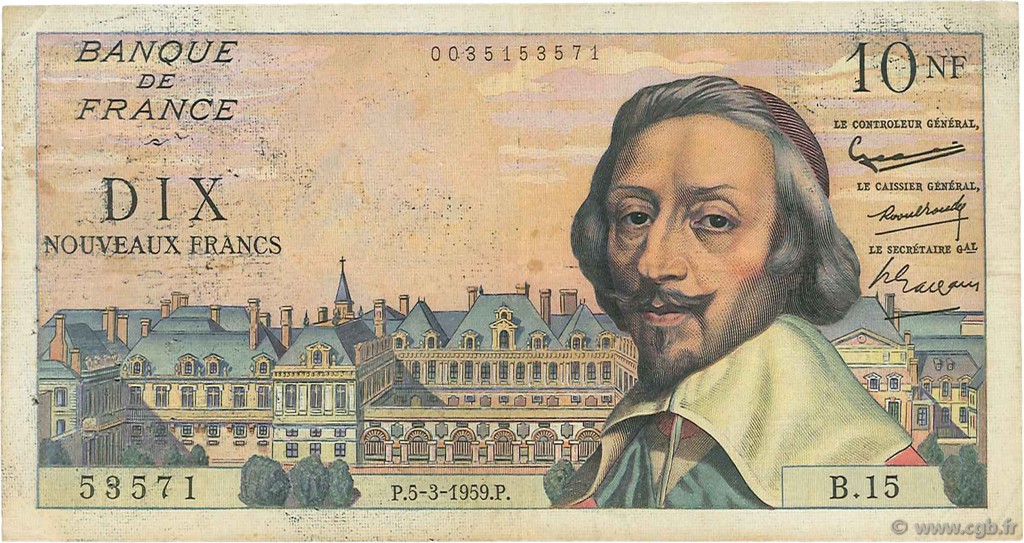 10 Nouveaux Francs RICHELIEU FRANCE  1959 F.57.01 F+