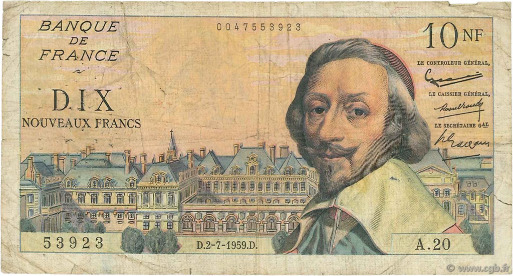 10 Nouveaux Francs RICHELIEU FRANKREICH  1959 F.57.02 SGE