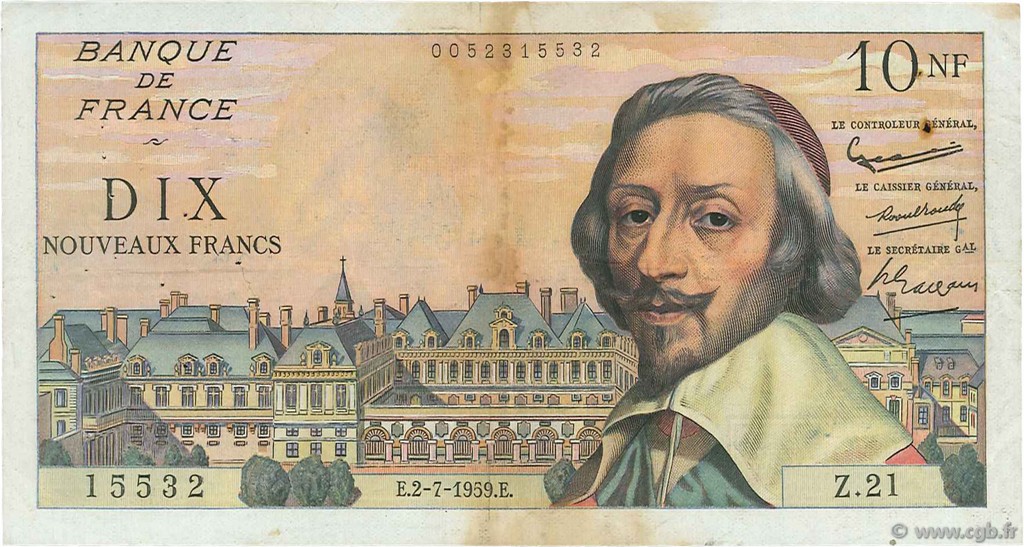 10 Nouveaux Francs RICHELIEU FRANCIA  1959 F.57.02 BC+