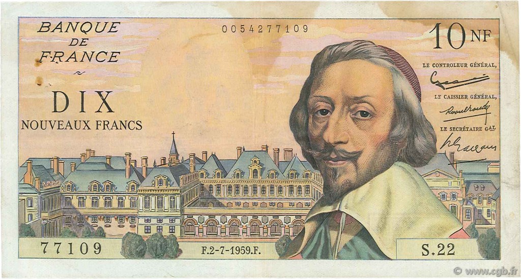 10 Nouveaux Francs RICHELIEU FRANCIA  1959 F.57.02 BC+