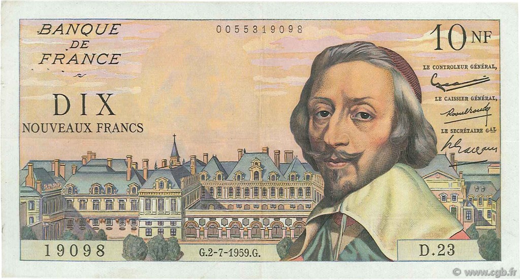 10 Nouveaux Francs RICHELIEU FRANCIA  1959 F.57.02 MBC+
