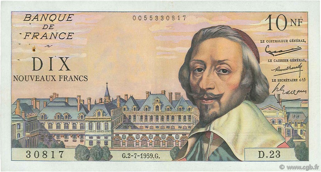 10 Nouveaux Francs RICHELIEU FRANCIA  1959 F.57.02 MBC