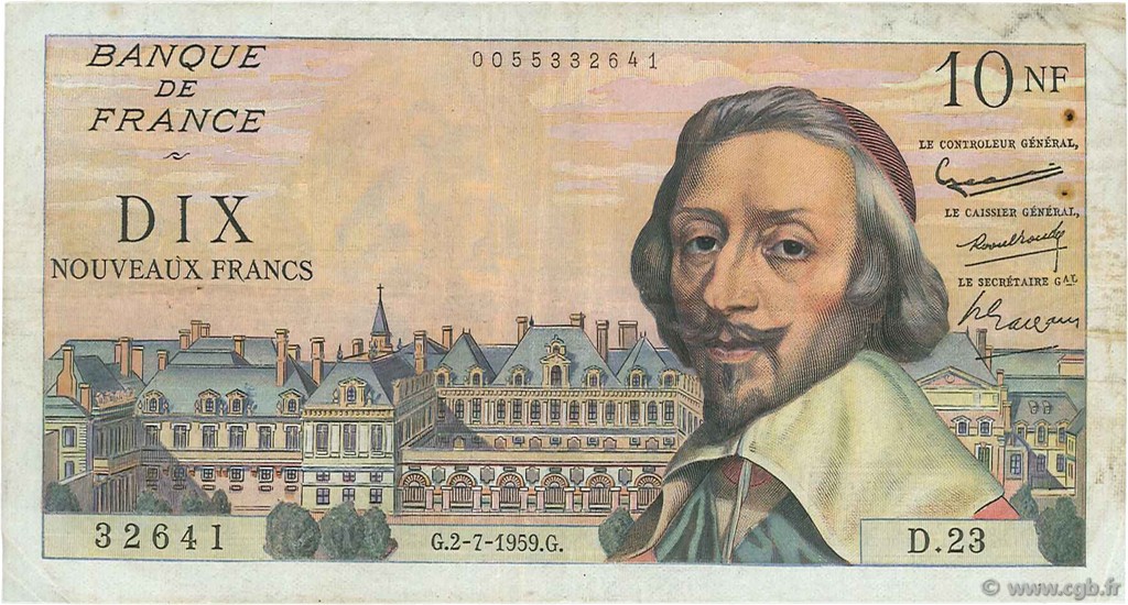 10 Nouveaux Francs RICHELIEU FRANCE  1959 F.57.02 F+