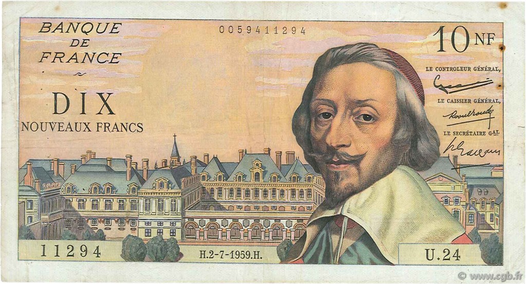 10 Nouveaux Francs RICHELIEU FRANKREICH  1959 F.57.02 fSS